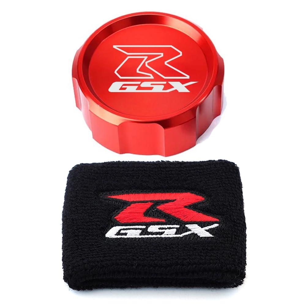 MOWOK For Suzuki GSX-R Gsxr 600 750 1000 GSX-R750 gsx-r600 gsxr1000 Motorcycle CNC aluminium alloy Front Brake Fluid Reservoir Protection Cover and Reservoir cap sock (Red)