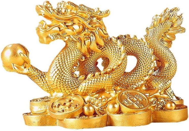 RCFINE Dragon Statue Small Feng Shui Dragon Statue 2024 Chinese Dragon Figurines New Year Dragon Sculpture Ornament for Wealth Good Luck (Gold,8cm)