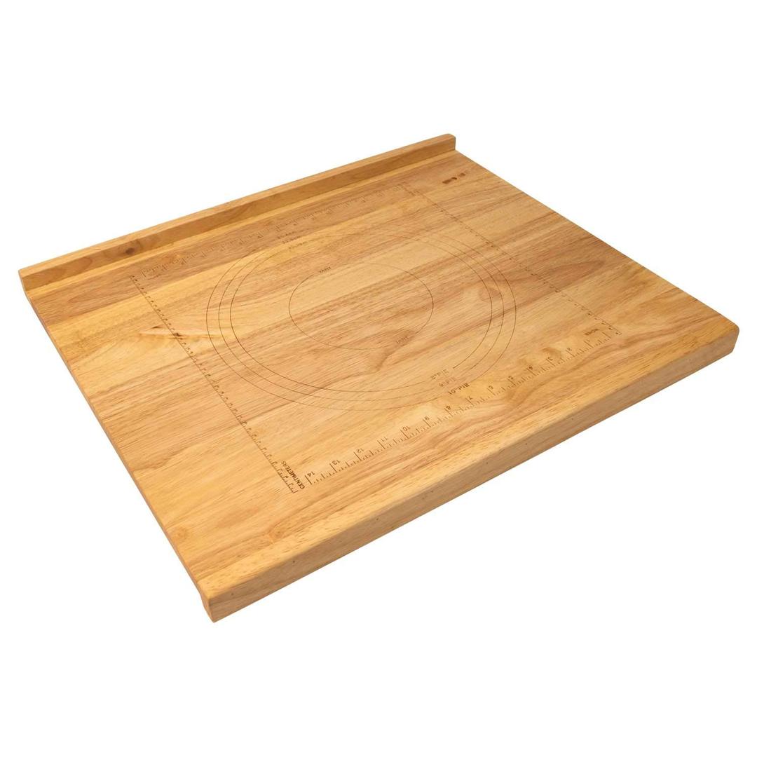 Reversible Wooden Pastry Board - 24" x 20" Pastry Board with Engraved Ruler and Pie Board Template, Features Front and Back Counter Lip