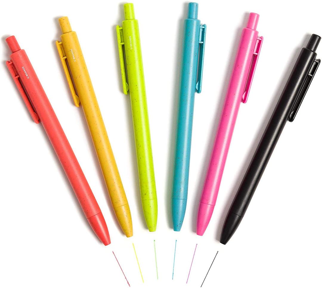 U Brand Bold & Bright Colored Hybrid Ink Eco Friendly Ballpoint Pens, Set of 6