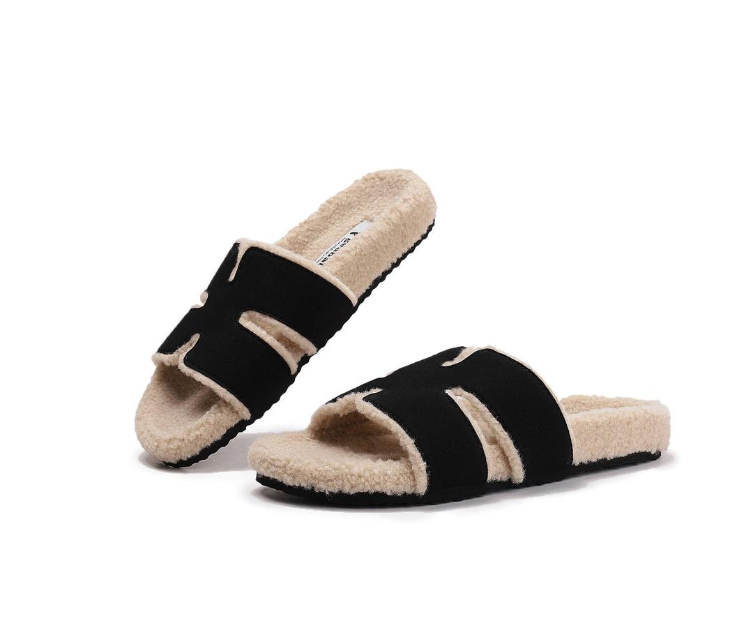 geabalGenuine Suede Fuzzy Slippers for Women Indoor Outdoor House Slippers Fur Faux Shearling lined H slide sandal Memory Foam Casual Fluffy Soft Slipper