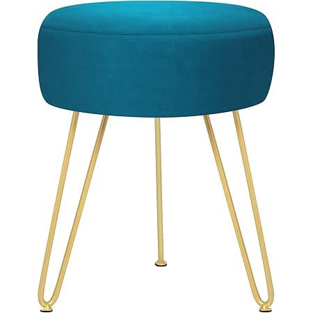 GERANT Multifunctional Vanity Stool - Velvet Footrest Stool-Upholstered Chair Stool -Ottoman Round Morden Dressing Chair - Side Coffee Table Seat with Golden Metal Leg for Living Room (Peacock Blue)