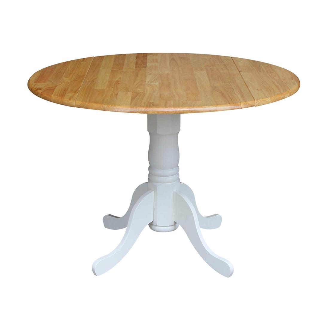 International Concepts 42-Inch Round Dual Drop Leaf Ped Table, White/Natural