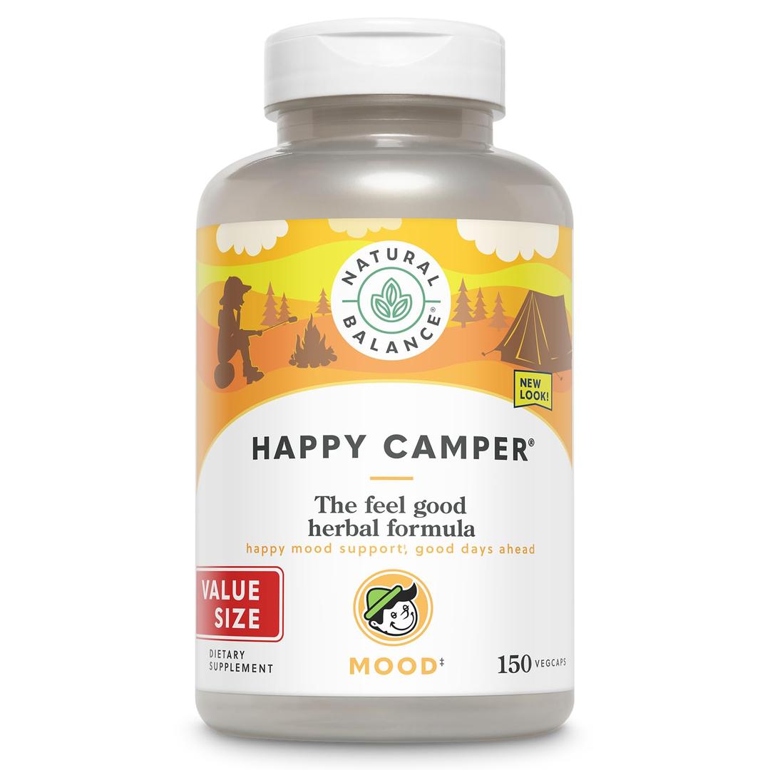 Natural BalanceHappy Camper - Feel-Good Mood Support Supplement - Gotu Kola, Passion Flower, and Kava Kava Capsules - 60-Day Guarantee - 75 Servings, 150 VegCaps