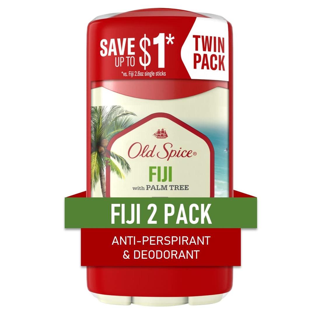 Old Spice Antiperspirant Deodorant for Men, 24/7 Sweat and Odor Protection, Advanced Skin Conditioners, Fiji with Palm Tree Scent, Invisible Solid, 2.6 oz (Pack of 2)