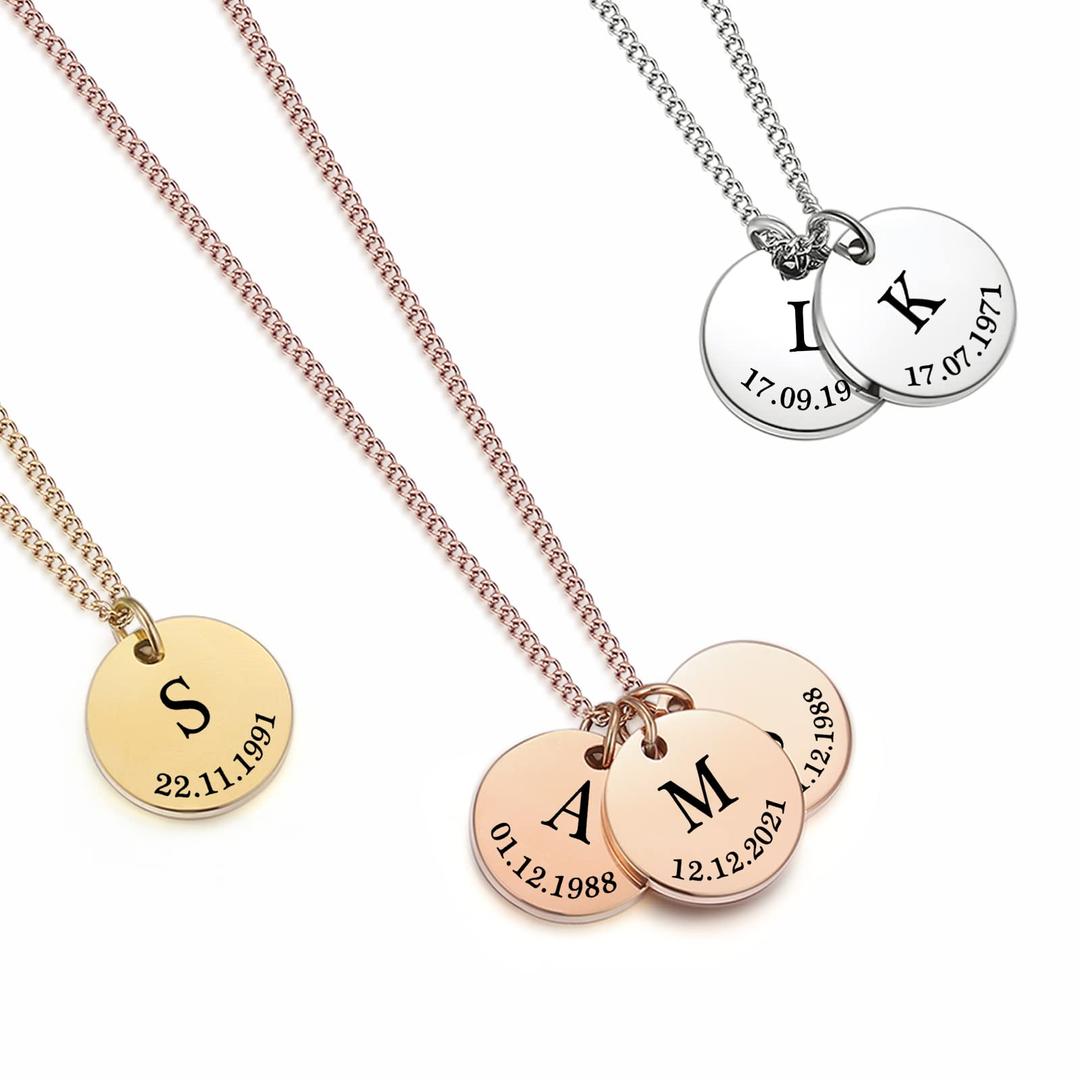 The Magical touchTMT® Personalised necklace for women | Initial necklace with date engraved (Silver, Gold, Rose Gold) | Customised pendant Ideal personalised birthday gift for Mother Daughter Grandmother Sister Auntie