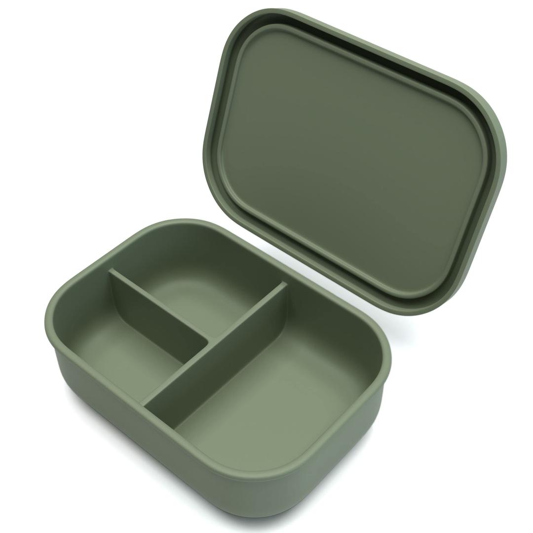 Silicone Bento Box for Kids, Toddlers and Adults - Made from Platinum LFGB German Silicone - Microwave, Dishwasher, Freezer and Oven safe - Lunch, Snack and Sandwich Food Container (Sage)