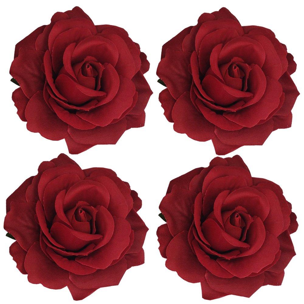 La Homein Sanrich 4pcs/Pack Fabric Rose Hair Flowers Clips Mexican Hair Flowers Hairpin Brooch Headpieces