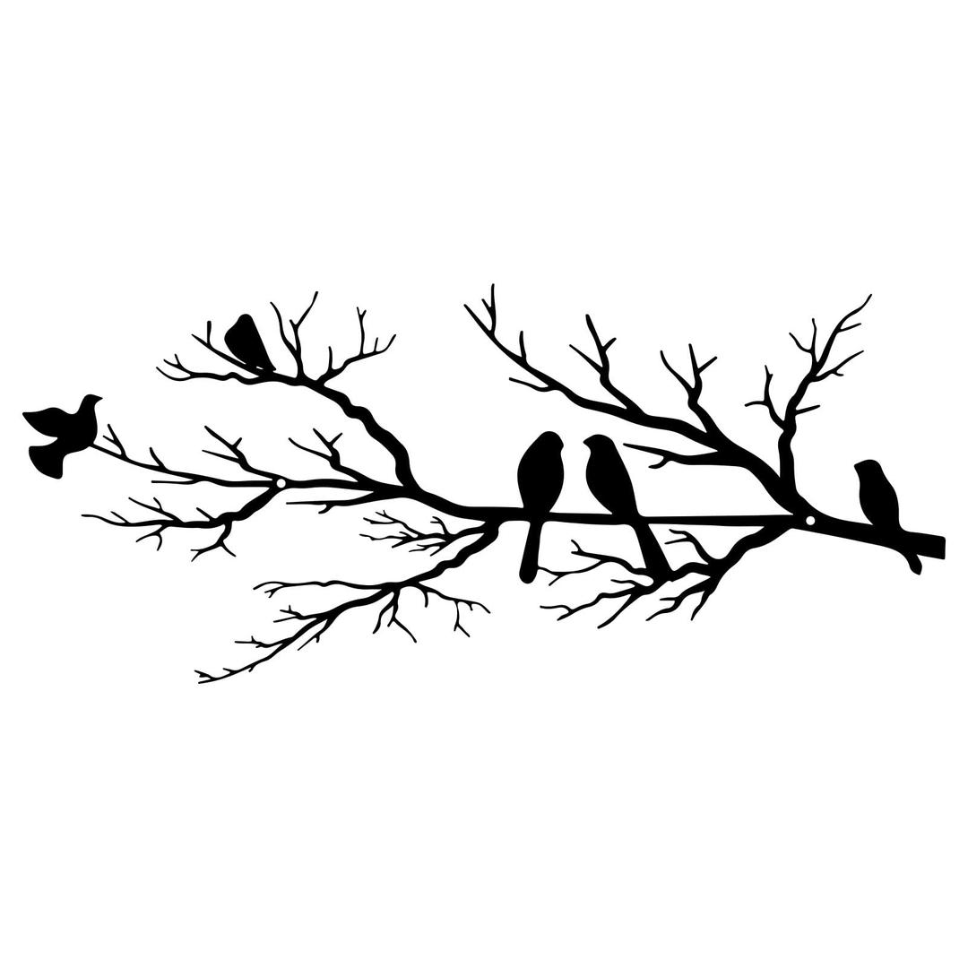 Metal Birds Wall Art, Metal Vivid Birds on Branch Silhouette Wall Decor Black Leaves with Bird Outdoor Metal Hanging Wall Sculpture for Home Balcony Garden(Small)