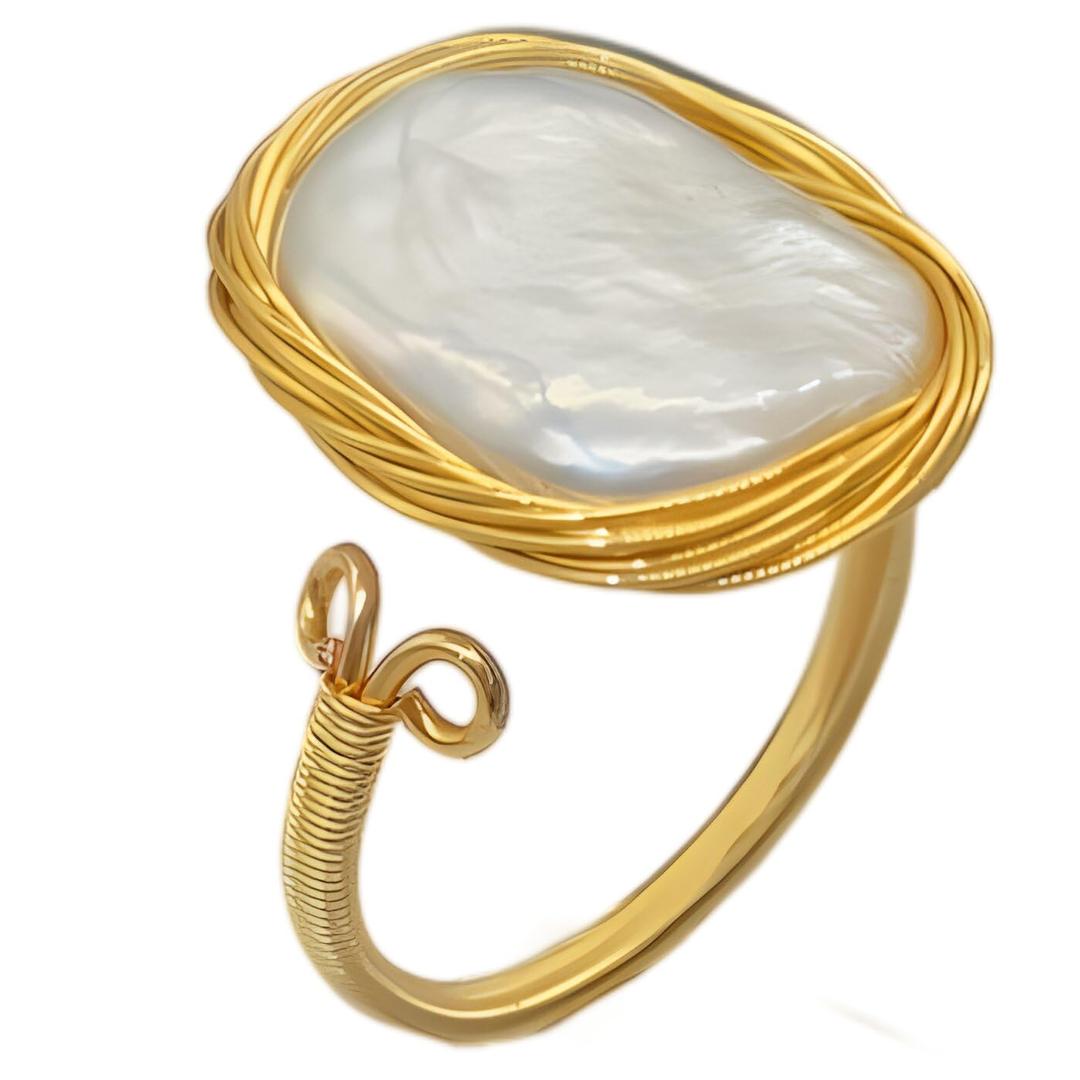 AndaxeHandcrafted natural Baroque pearl ring winding design opening adjustable 14k gold plated material