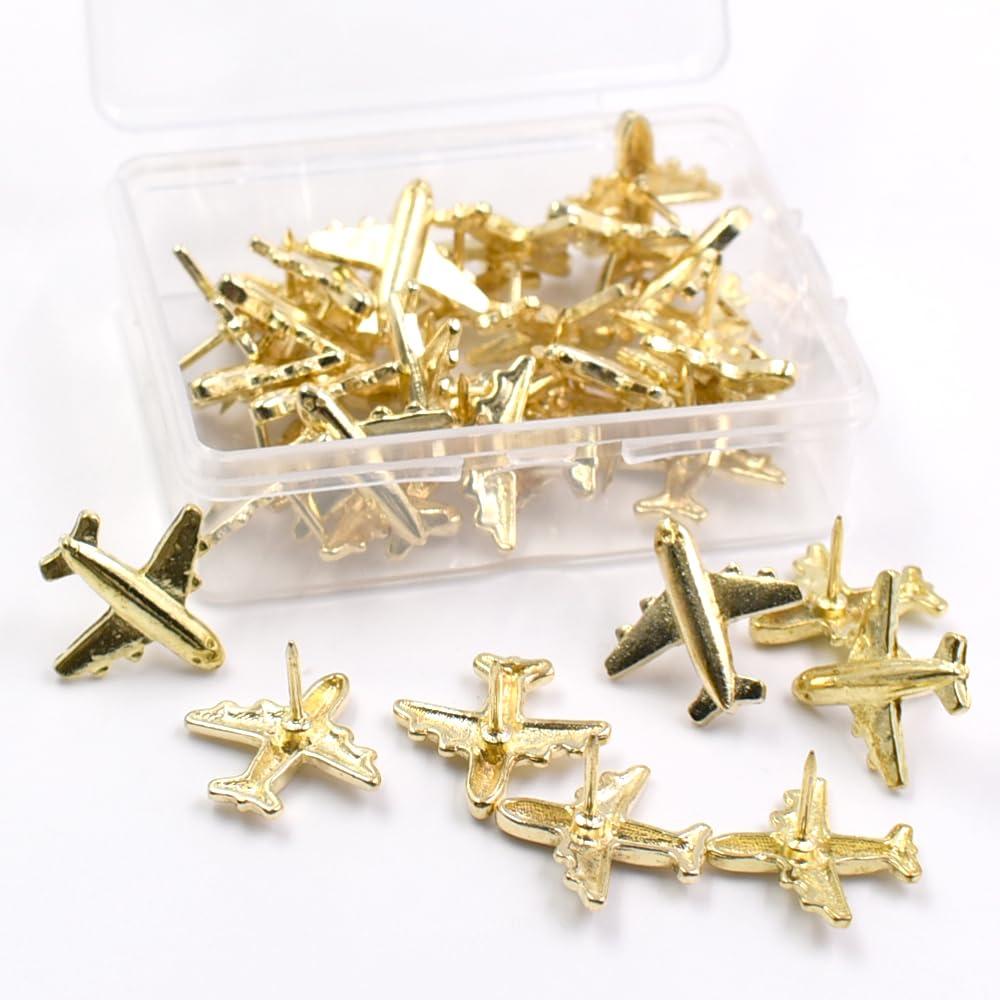 30 Pcs Metal Airplane Push Pins Decorative Thumb Tacks for Bulletin Cork Board Office School Supplies Home DIY Decoration Pushpin, Gold