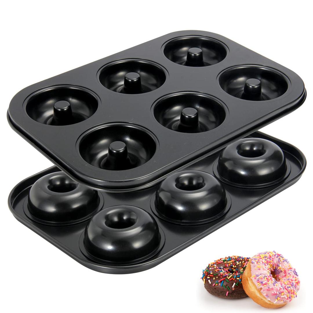 WERTIOO Donut Pans 2 Pack, Non-Stick 6-Cavity Mini Baking Pans, High-grade Carbon Steel Donut Mold - Bagels Doughnuts Biscuit Cake Baking Tray Maker Pan, Dishwasher, Oven, Freezer Safe