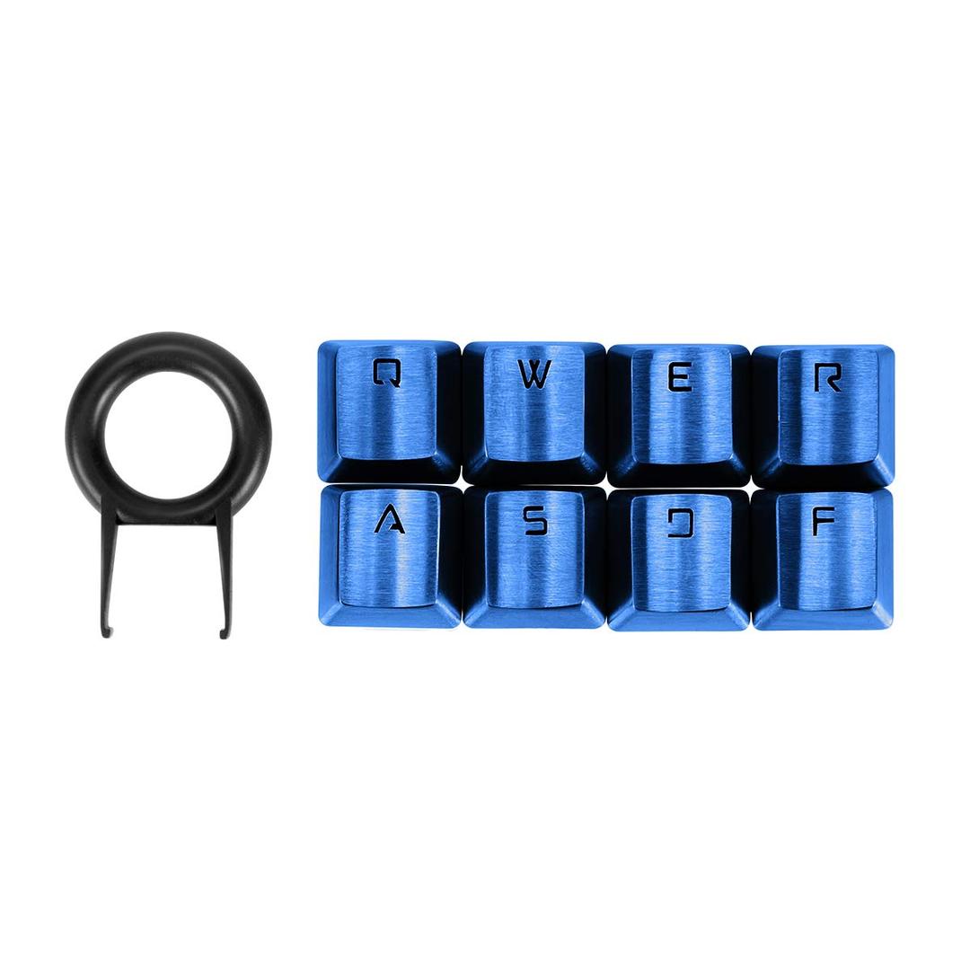 Fitlink FPS & MOBA Gaming Keycaps, WASD Durable Stainless Steel Metal Mechanical Keycap with Key Puller Compatible with Mechanical Keyboard Cherry Mx Switch(QWERASDF) (Blue)