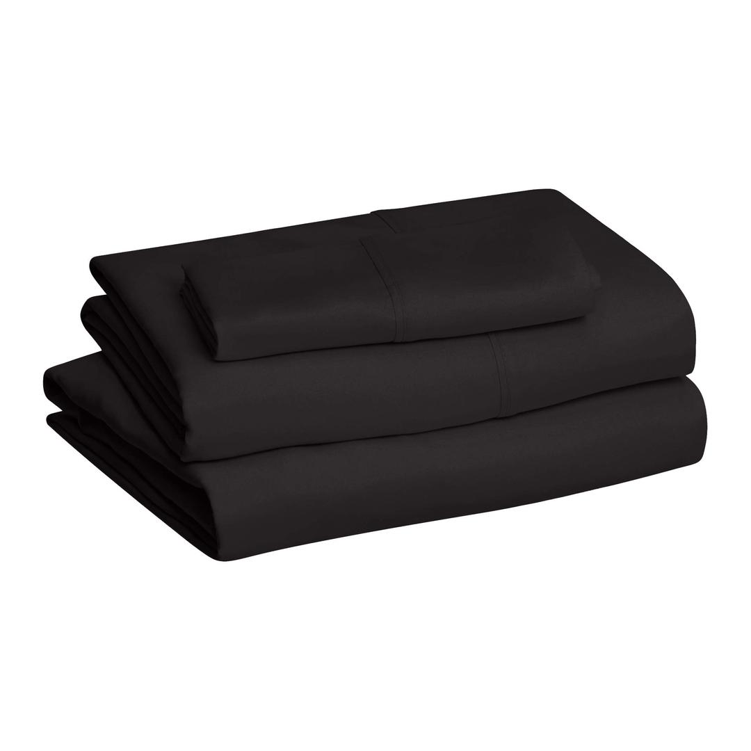 Amazon Basics Lightweight Super Soft Easy Care Microfiber 3-Piece Bed Sheet Set with 14-Inch Deep Pockets, Twin XL, Black, Solid