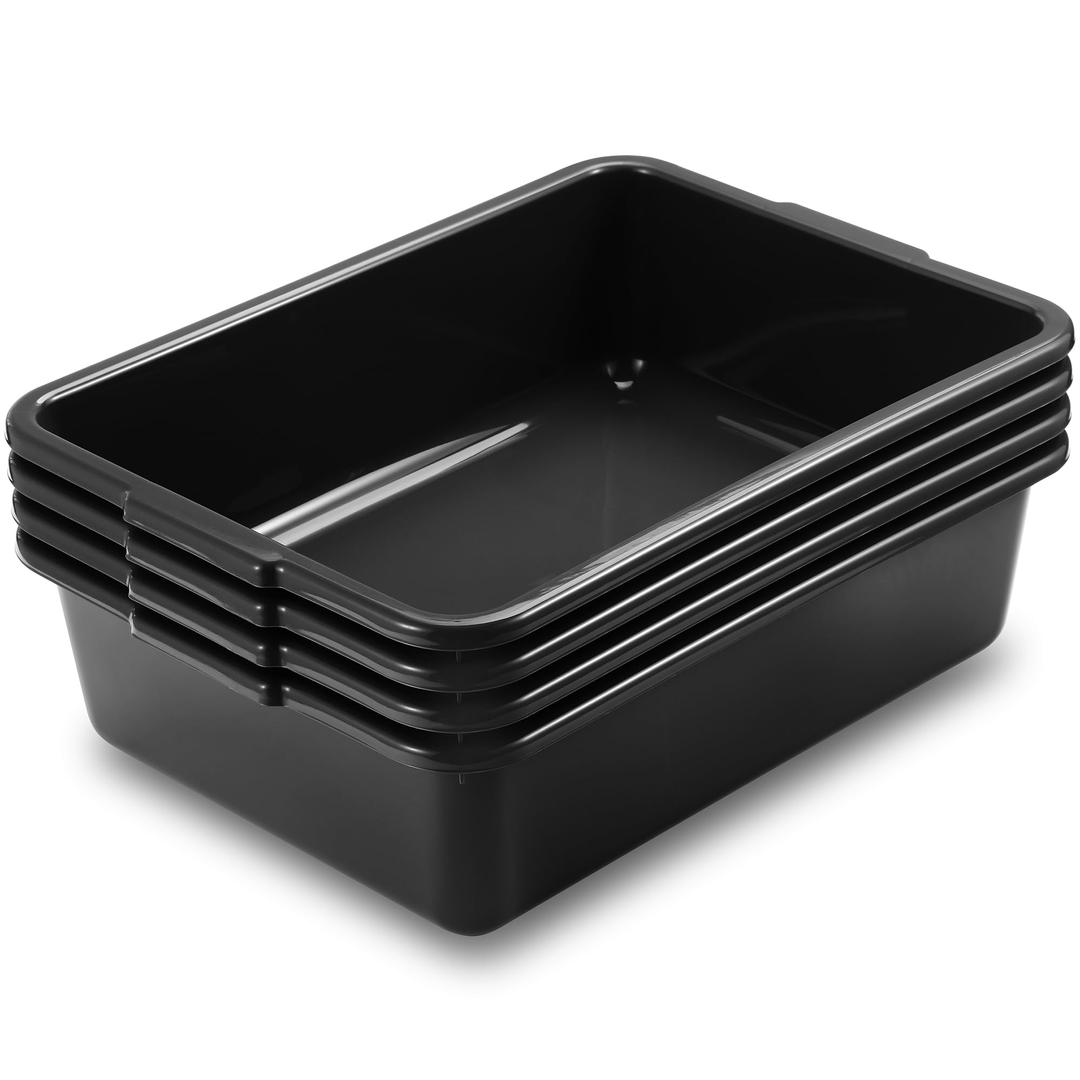 Commercial Bus Tubs/Dishwashing Tubs, 13L Plastic Restaurant Basin, Utility Tub/Tote Box Set of 4, Black