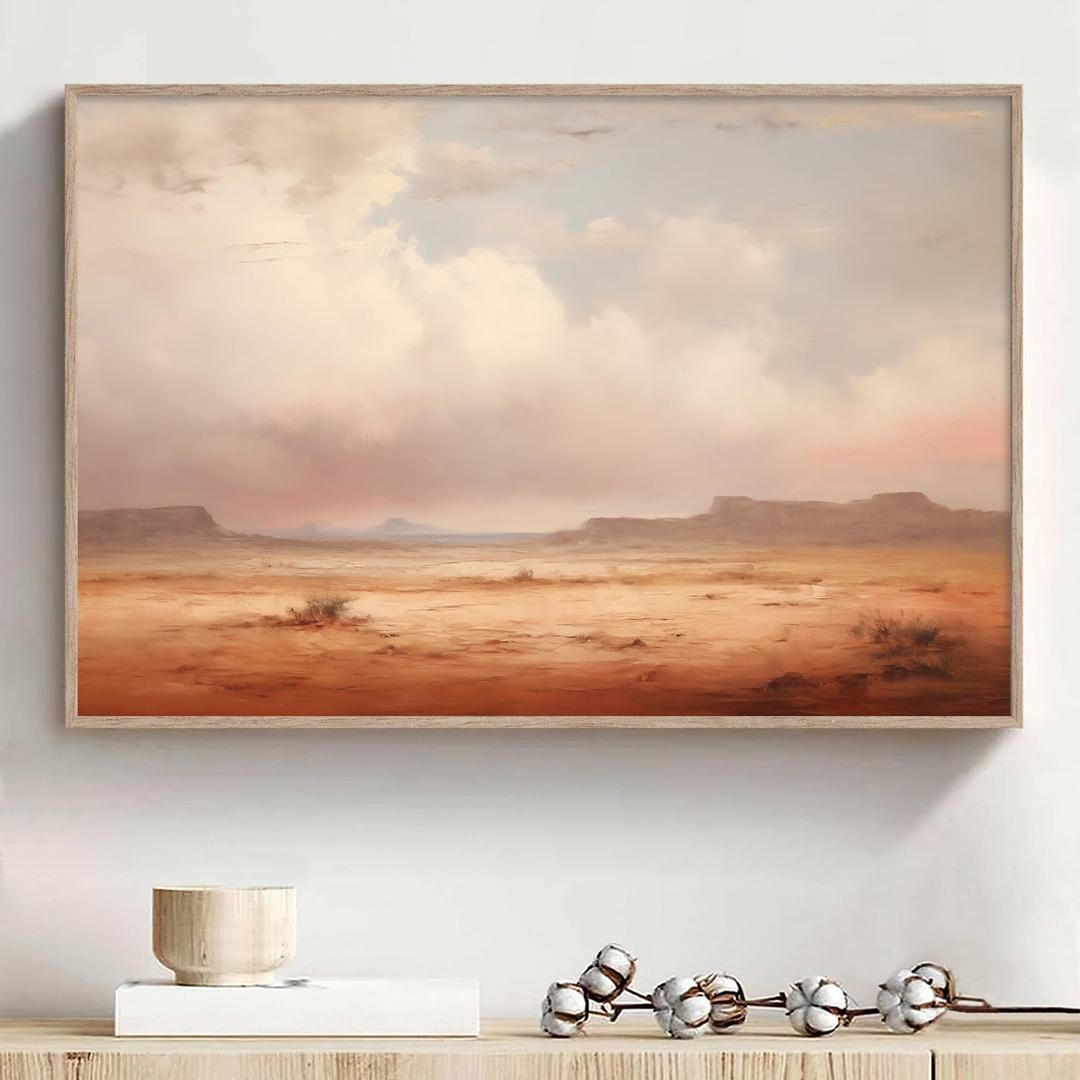 Vintage Desert Painting Desert Sunset Pictures Neutral Landscape Artwork Nature Wilderness Wall Art Desert Landscape Pictures Nature Scenery Posters Cactus Artwork Desert Mountain Wall Art 16x24in No Frame