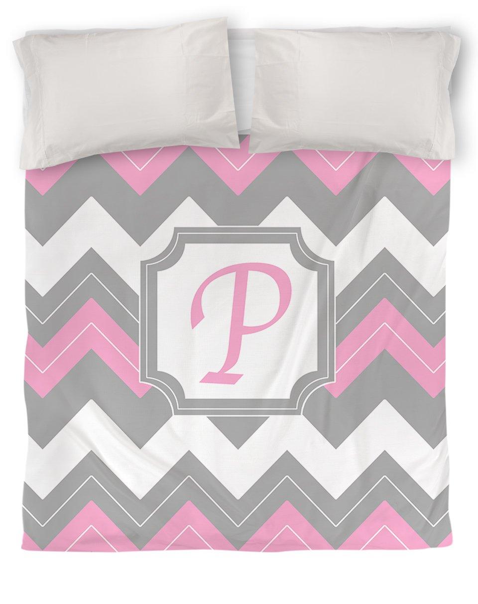 Manual Woodworker & Weavers Duvet Cover, Queen/Full, Monogrammed Letter P, Pink Chevron