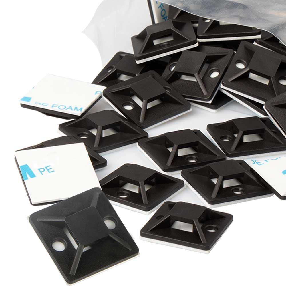 Zip Tie Mounts - Small Cable Tie Adhesive Mount, 3/4in black 100PCS. Wires Zip Tie Adhesive-backed anchors for Pedal Board Cable Management Indoor