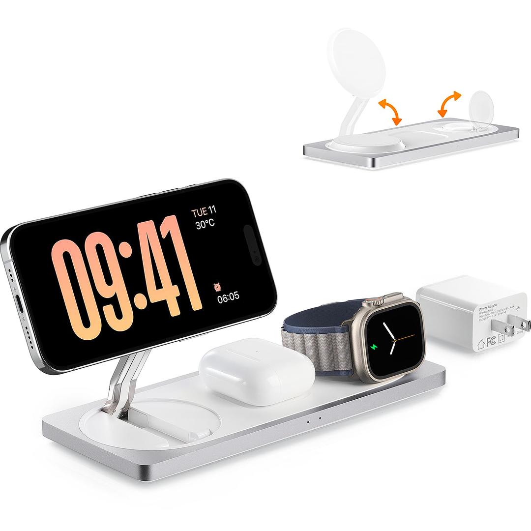 3 in 1 Charging Station for Apple Devices: Used for iPhone and Watch Charging Station with Magsafe Charger Stand, Wireless Charger for iPhone 16/15/14/13/12, Apple Watch 1-9/Ultra, AirPods 3 Pro