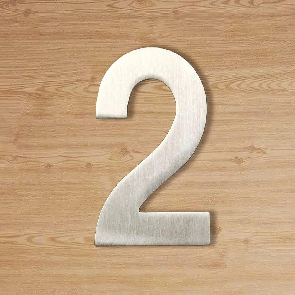 3-Inch Self Adhesive Mailbox Number Door Numbers Street Address Number for Mailbox Sign, Brushed Stainless steel, Number 2