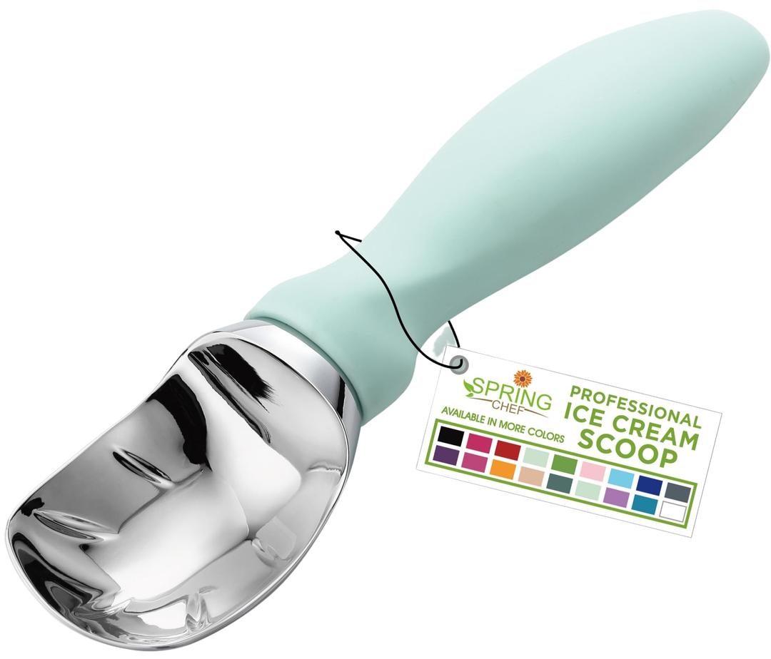 Spring Chef Heavy Duty Ice Cream Scoop with Comfortable Handle, Professional Metal Ice Cream Spoon, Dishwasher Safe Kitchen Tool, Ice Cream Scooper for Gelato, Sorbet, Cookie Dough - Mint