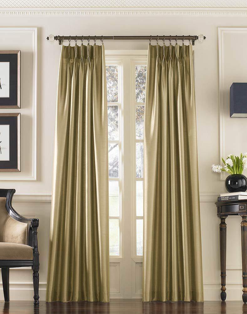 Curtainworks Marquee Faux Silk Pinch Pleat Curtain Panel, 30 by 95", Sand (Champagne Beige)