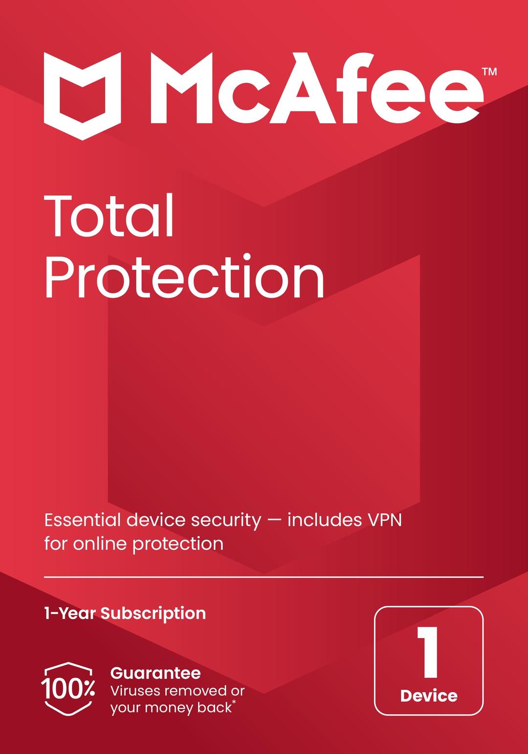 McAfee Total Protection 2023 | 1 Devices | Antivirus Internet Security Software | Unlimited VPN | 1 Year Subscription | By Post