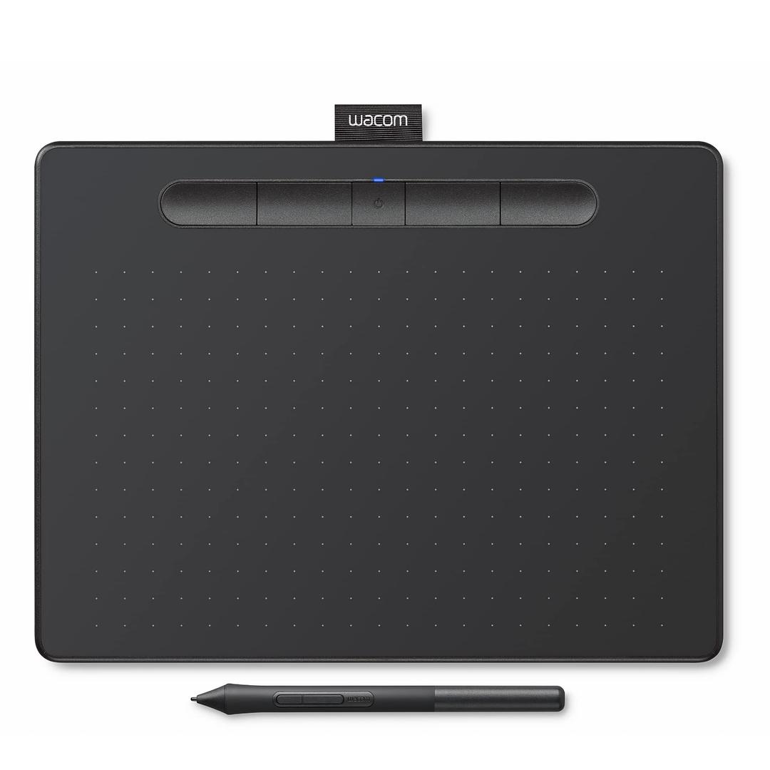 Wacom Intuos Medium Bluetooth Graphics Drawing Tablet, Portable for Teachers, Students and Creators, 4 Customizable ExpressKeys, Compatible with Chromebook Mac OS Android and Windows - Black