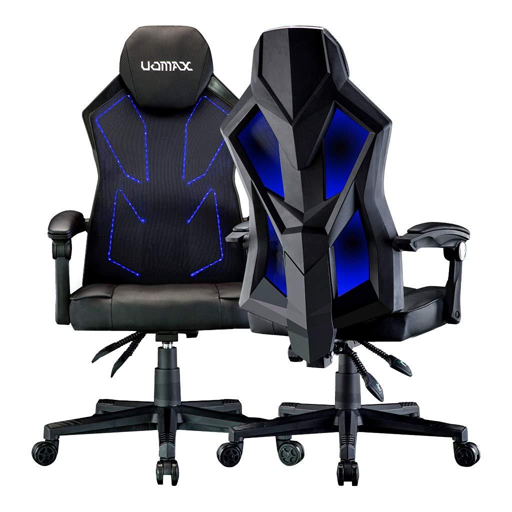 LED Gaming Chair Light Computer Chairs with Ergonomic Mesh Back Support. Flatten Widen Seat Cushion Reclining Office Chair, Adjustable PC Gamer Chair with Swivel Rolling(Black Blue)