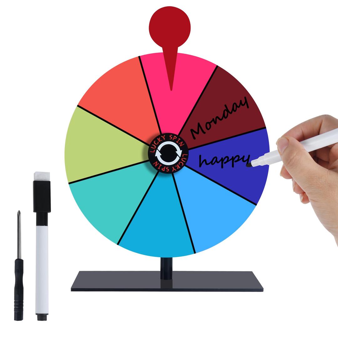 8 Inch Prize Wheel,Spin Wheel for Prizes,Spinning Wheel with Stand, Wheel of Fortune,Prize Wheel Spinner,Ideal for Fortune Games, House Parties, Trade Shows, Carnivals