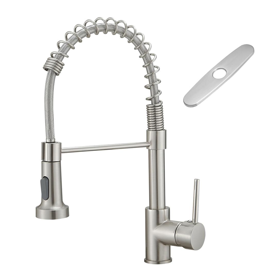 Kitchen Faucets with Deck Plate AIMADI,Contemporary Single Handle Stainless Steel Brushed Nickel Pull Down Kitchen Sink Faucets