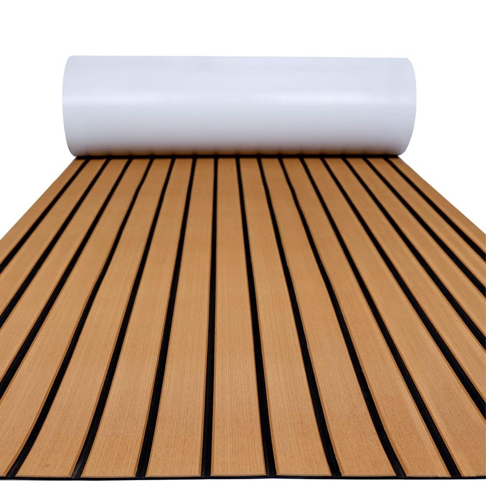 FOCEANBoat Flooring EVA Foam Boat Decking Faux Teak Marine Flooring Boat Mat Boat Carpet Sheet for Motorboat RV Yacht Kayak Surfboard, 94.5"x 47.2"/35.4"/23.6"/15.7"