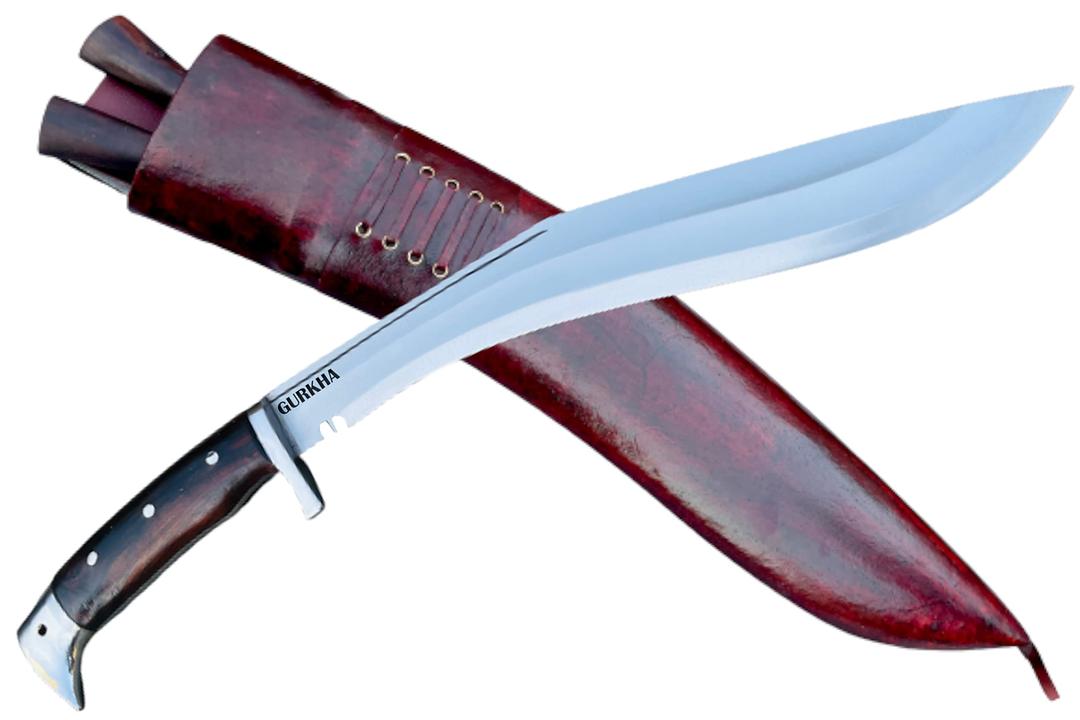 Gurkha American Eagle Kukri Knife Overall 22 IN Blocker On Handle, Leather Sheath & 2 Utility Knives Full Tang 15.5 IN Fixed Blade Khukuri - Handmade In Nepal