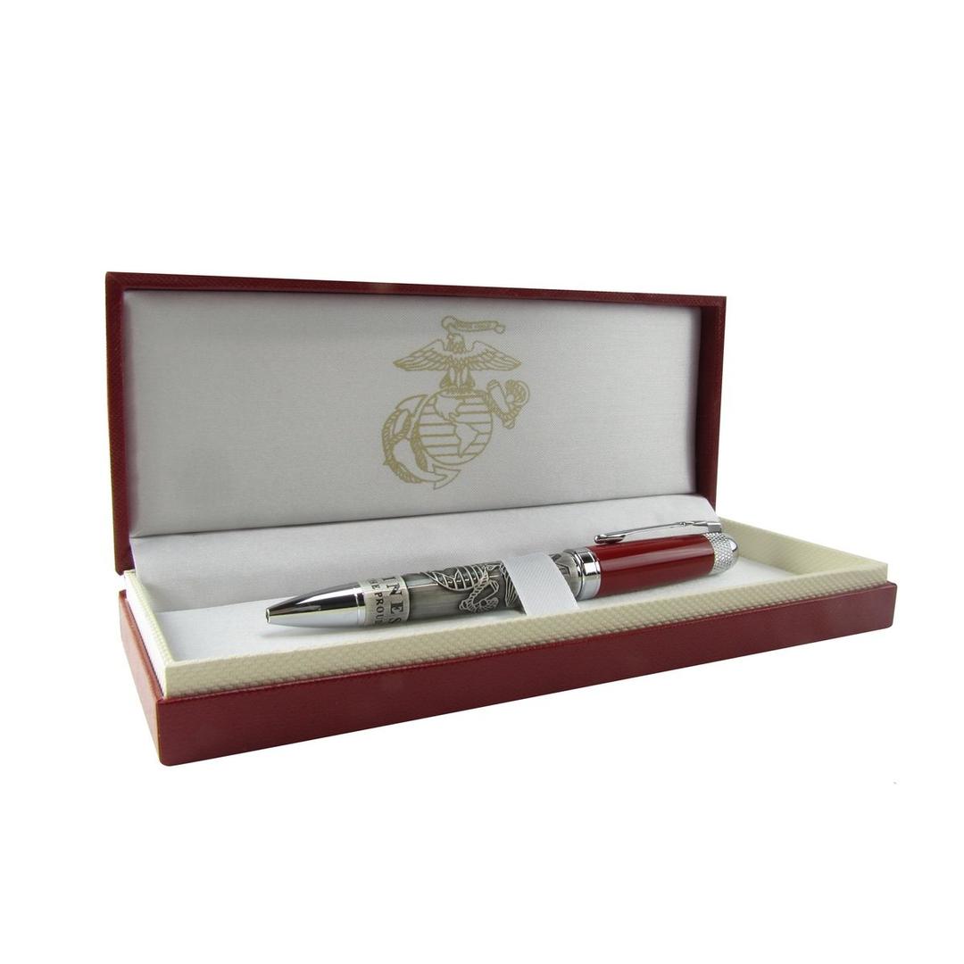 United States Marine Corps Heavy Metal Red Ball Point Pen and Gift Box by TreasureGurus, LLC