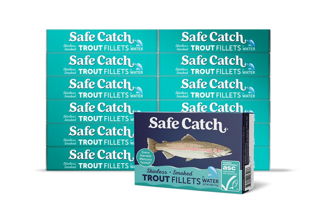 Safe Catch Smoked Rainbow Trout Fillets in Water, Skinless and Boneless Canned Fish, Mercury Tested, Pack of 12