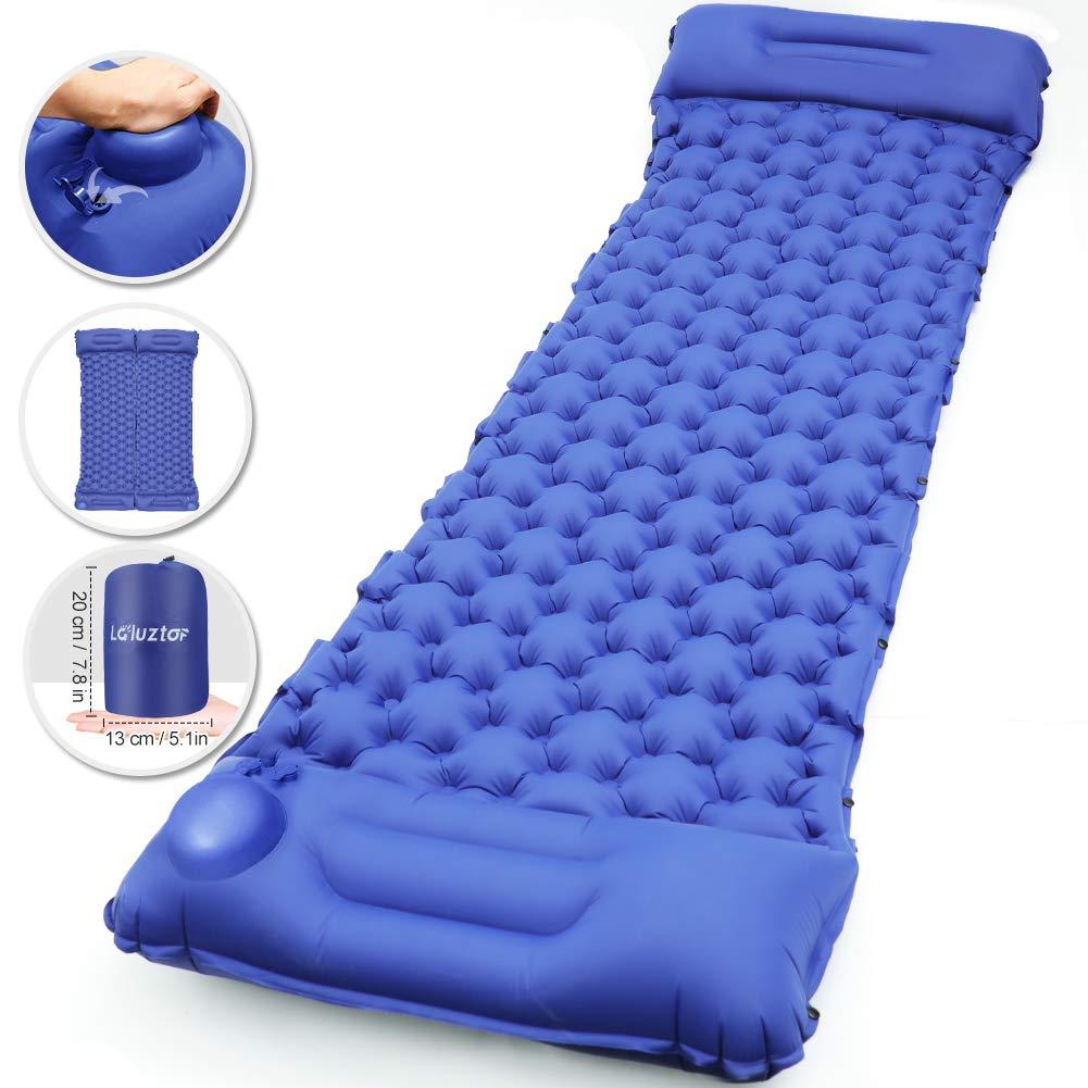 Laluztop Camping Sleeping Pad, Ultralight Inflatable Sleeping Mat With Build-in Pump, Buttons To connect Double Air Mattress Compact for Home, Hiking, Traveling