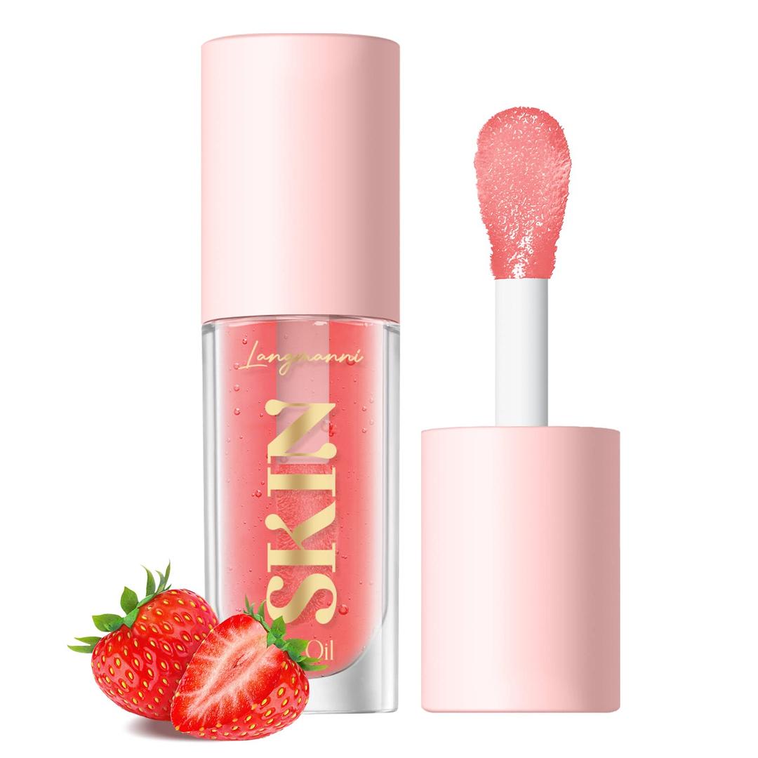 LANGMANNIMoisturizing Lip Oil,No-Sticky Lip Gloss Lip Balm Lip Care,Fruit Flavoured Lip Oil For Dry Lip's Moisturizing Hydrating And Nourishing ((Strawberry))