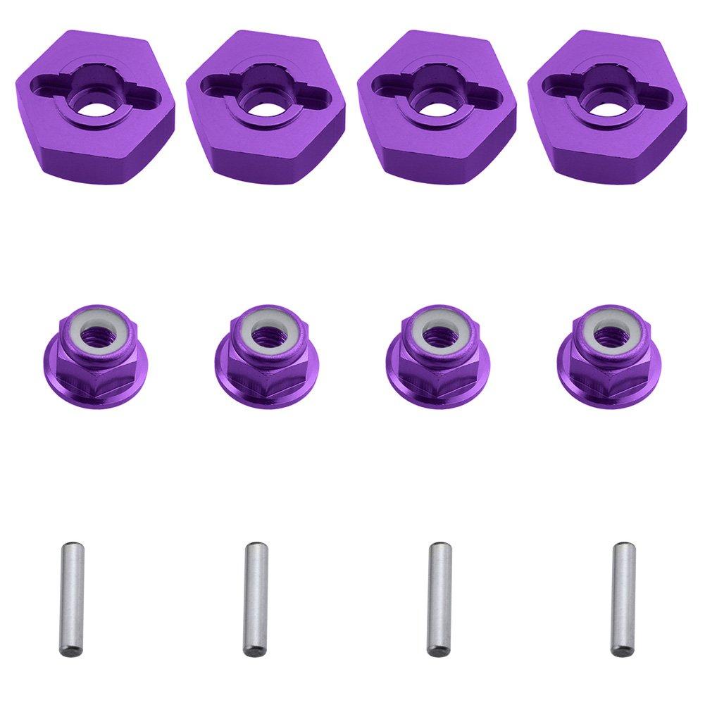 HobbyPark 12mm Aluminum Wheel Hex Drive Hub Adapters (4P) & M4 Locknuts (4P) for Redcat Racing ExceedRC HSP Himoto RC Hobby Car Accessories Purple