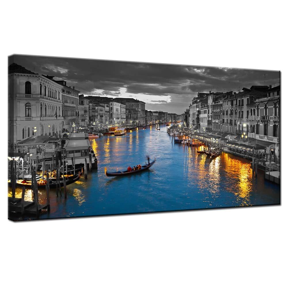 LevvArts Italy Canvas Wall Art Beautiful Grand Canal Landscape Photograph Prints Venice Skyline Picture Poster for Home Bedroom Living Room Decor Framed Easy Hanging 24"x48"