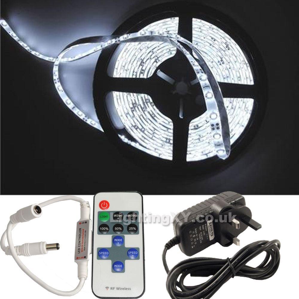 Full Kit Cool White 5 Metres DIMMABLE LED Strip & Transformer & RF Dimmer