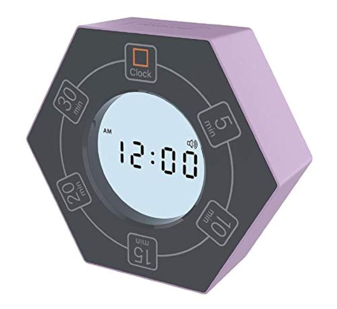 Home & Office Timer with Clock, 5, 10, 15, 20, 30 Minute Preset Countdown Timer, Easy-to-Use Time Management Tool (Purple)