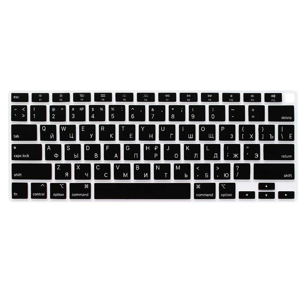 ProElife Russian Ultra Thin Silicone Keyboard Cover Skin for 2021 2020 MacBook Air 13 Inch Model A2179 and A2337 Apple M1 Chip (US Layout) with Touch ID Keyboard Accessories Protective Skin (Black)