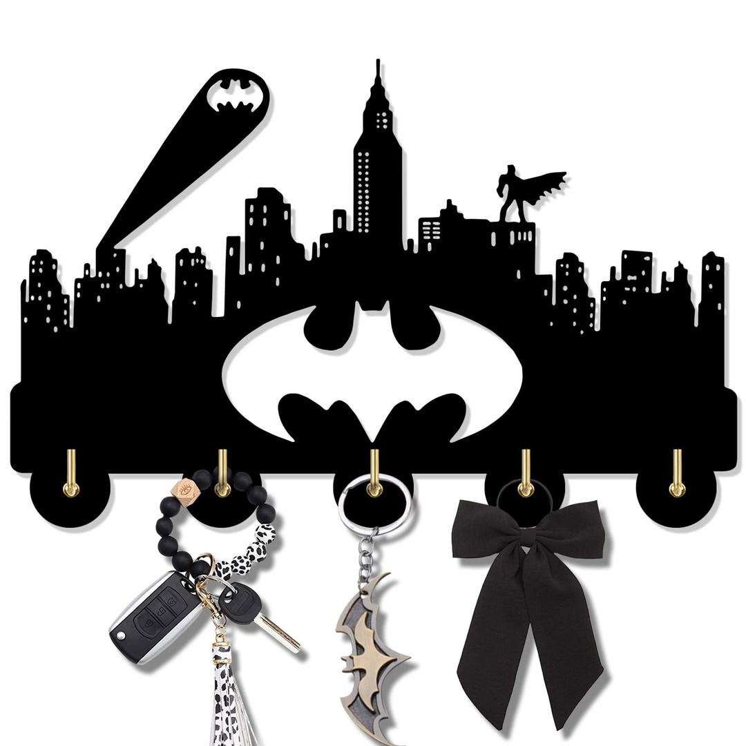 Batman Key Hook for Wall, Batman Decorative Key Holder for Wall, Key Hanging Organizer Rack Wall Mounted for Entryway Hallway, Gift for Batman Lovers