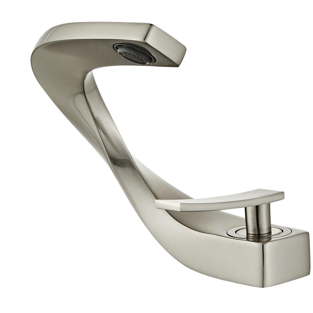 Bathroom Sink Faucet 1 Hole - Brushed Nickel Bathroom Faucet Single Handle Faucets for Bathroom Sink - Brass Bathroom Vanity Faucet Modern Unique Design SHUNLI