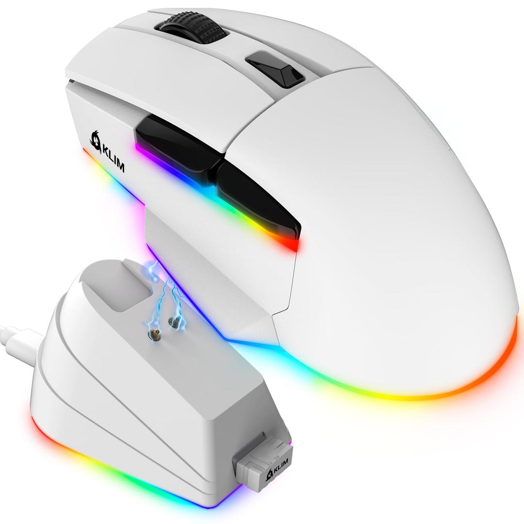 KLIMBlaze X RGB + New Version 2024 + Rechargeable Wireless Gaming Mouse with Charging Dock + Long-Lasting Battery + Up to 12000 DPI + Wired & Wireless Mouse PC, PS5, PS4, Mac + White