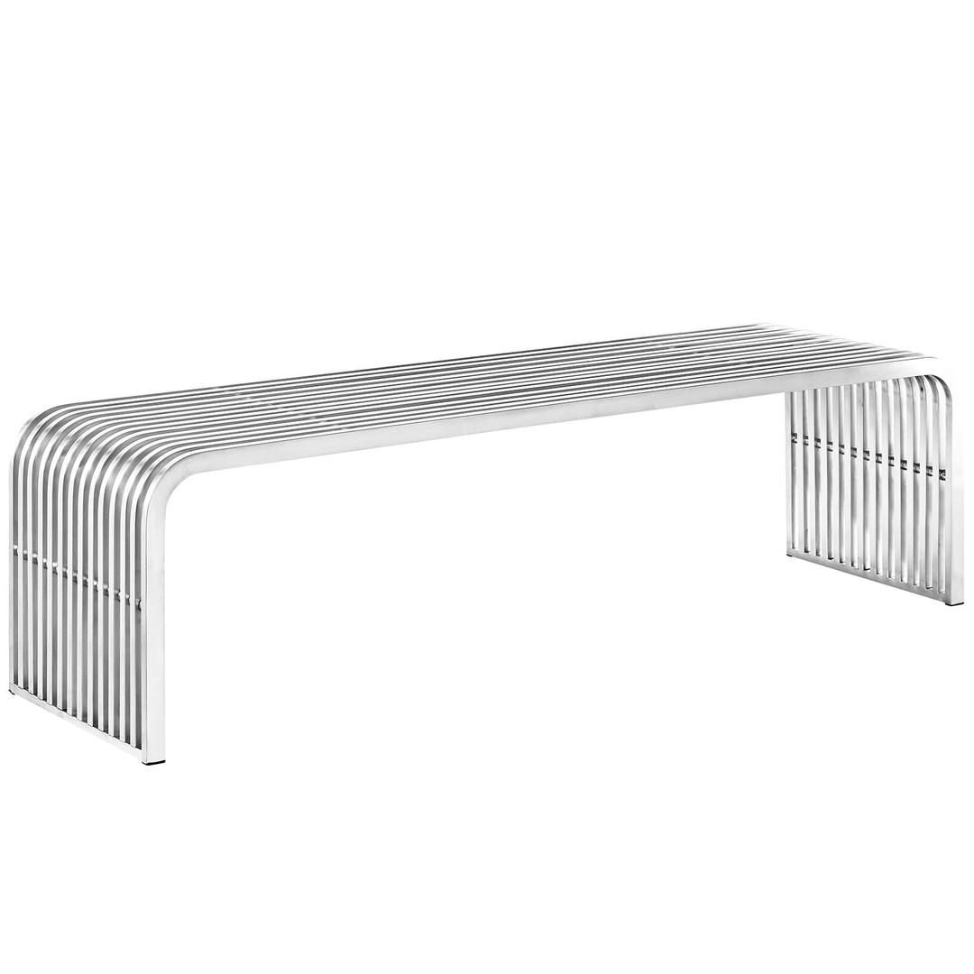 Modway Pipe Contemporary Modern Stainless Steel Metal Bench, 60"