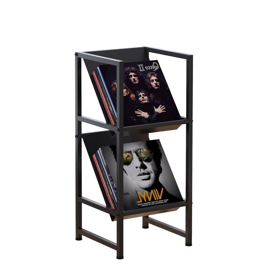 Conceptual Design Vinyl Record Storage, 2 Tier Black Metal Record Holder, Stylish Storage Solution for Your Collection