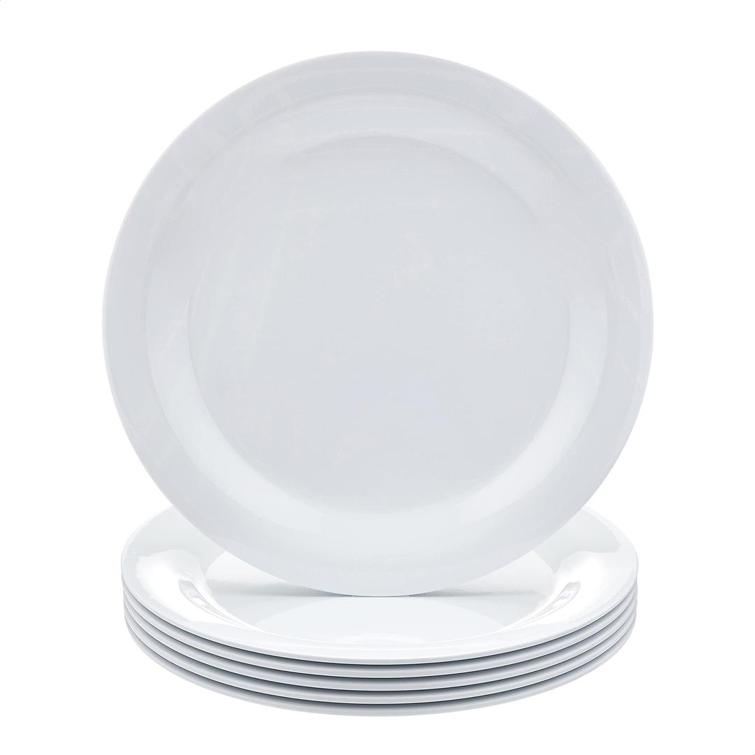 Amazon Basics Melamine Plate, 6 Piece Set, 10.5 Inch, White (Previously AmazonCommercial brand)