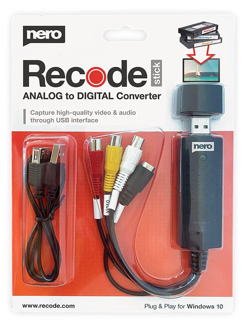 Nero VHS to USB Video Grabber Recode Stick | Digitize VHS Yourself | Analogue to Digital Capture Card | Windows 11/10/8/7 (Digitize Video Cassettes | S-VHS | Hi8 | Super 8 | DVD to PC)