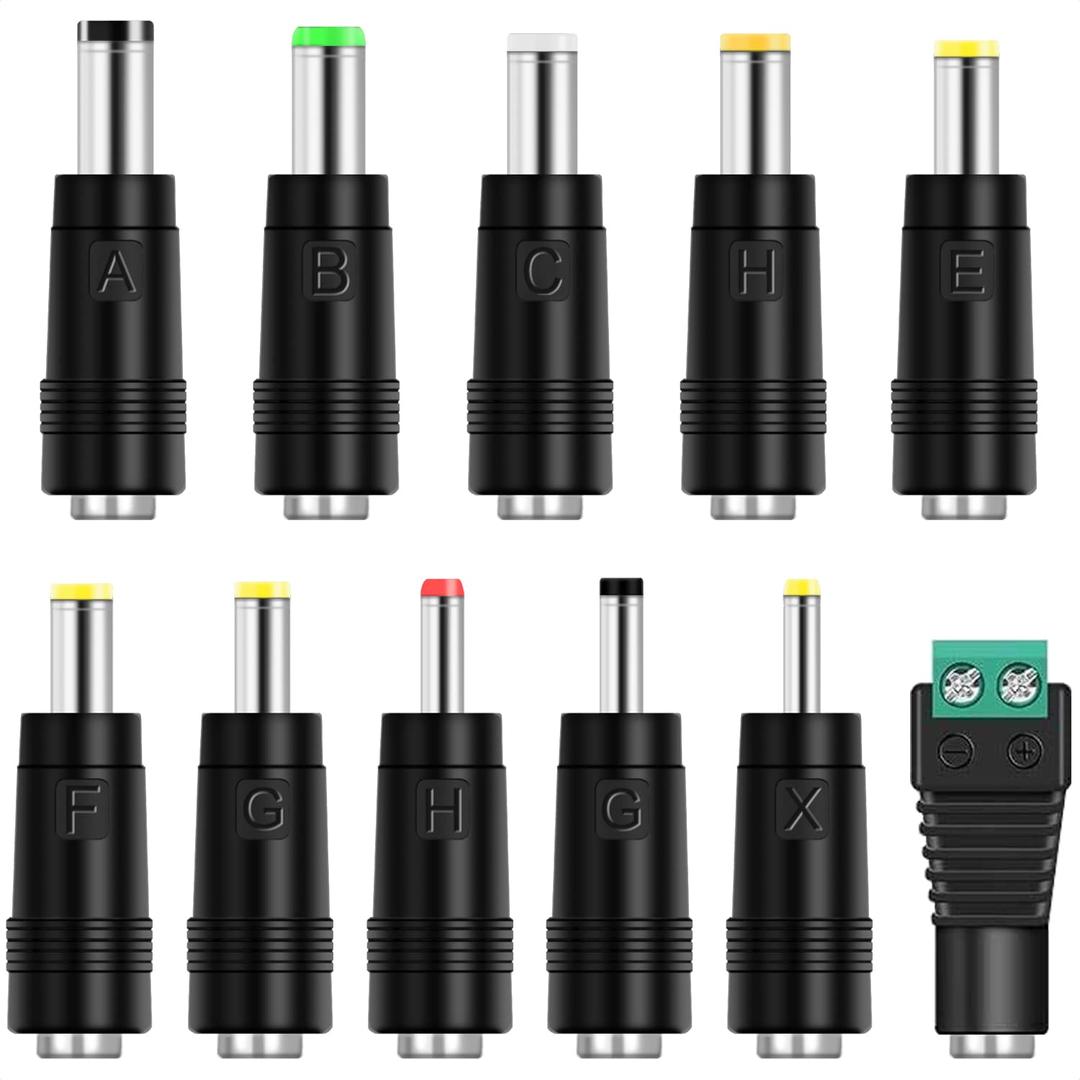 DC Plug 11 Connector Tips Kits [6.0x4.4mm 6.3x3.0mm 5.0x3.0mm 5.5x2.5mm 5.5x1.7mm 4.8x1.7mm 4.0x1.7mm 3.5x1.35mm 3.0x1.1mm 2.5x0.7mm LED Terminal Connector] for 5.5 x 2.1mm AC Power Adapter